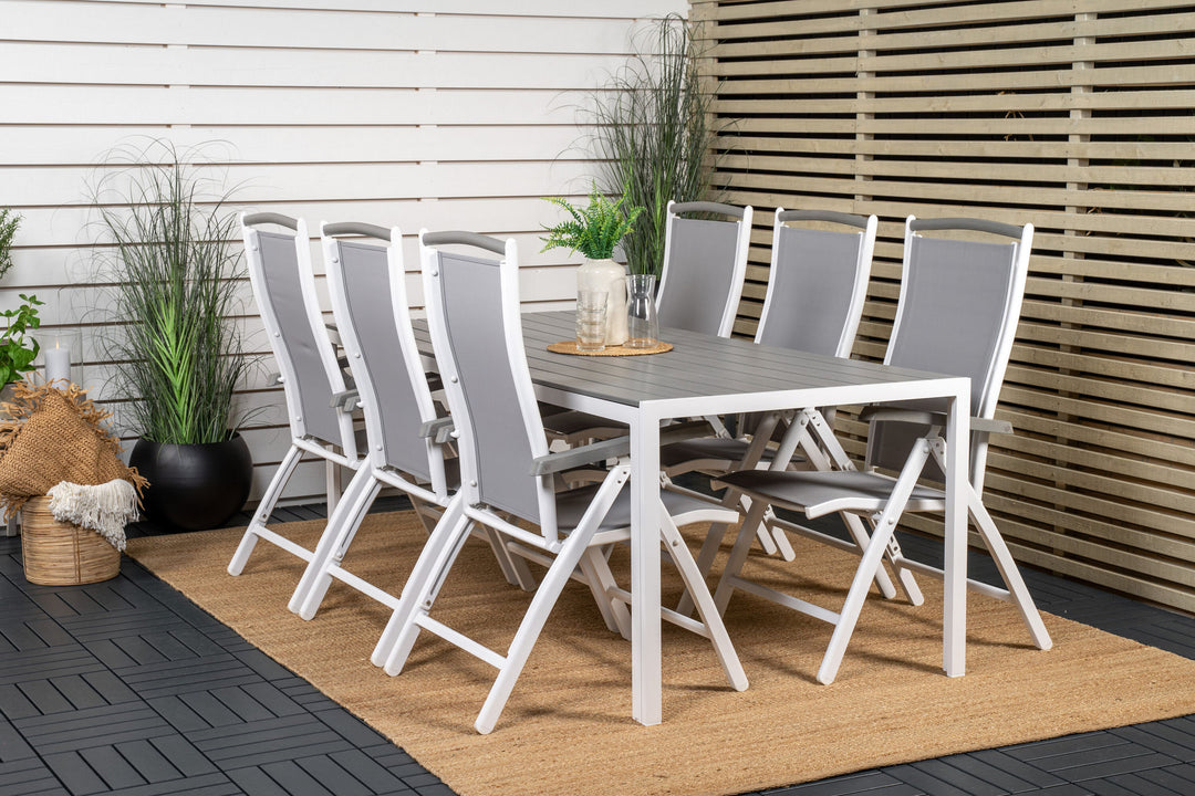 Venture Home Break Dining Table - 205*90 - White Alu / Grey Aintwood+Albany Chair 5:pos - White Alu / Grey Textilene / Aintwood_6