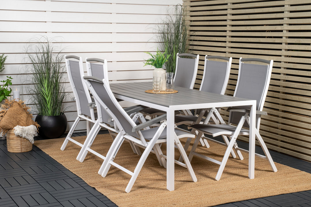Venture Home Break Dining Table - 205*90 - White Alu / Grey Aintwood+Albany Chair 5:pos - White Alu / Grey Textilene / Aintwood_6