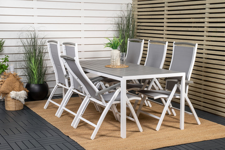 Venture Home Break Dining Table - 205*90 - White Alu / Grey Aintwood+Albany Chair 5:pos - White Alu / Grey Textilene / Aintwood_6