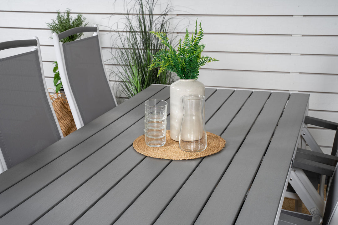 Venture Home Break Dining Table - 205*90 - White Alu / Grey Aintwood+Albany Chair 5:pos - White Alu / Grey Textilene / Aintwood_6