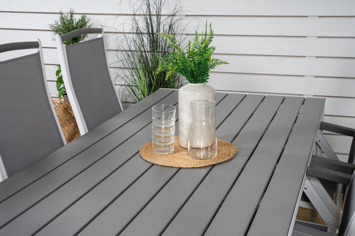 Venture Home Break Dining Table - 205*90 - White Alu / Grey Aintwood+Albany Chair 5:pos - White Alu / Grey Textilene / Aintwood_6