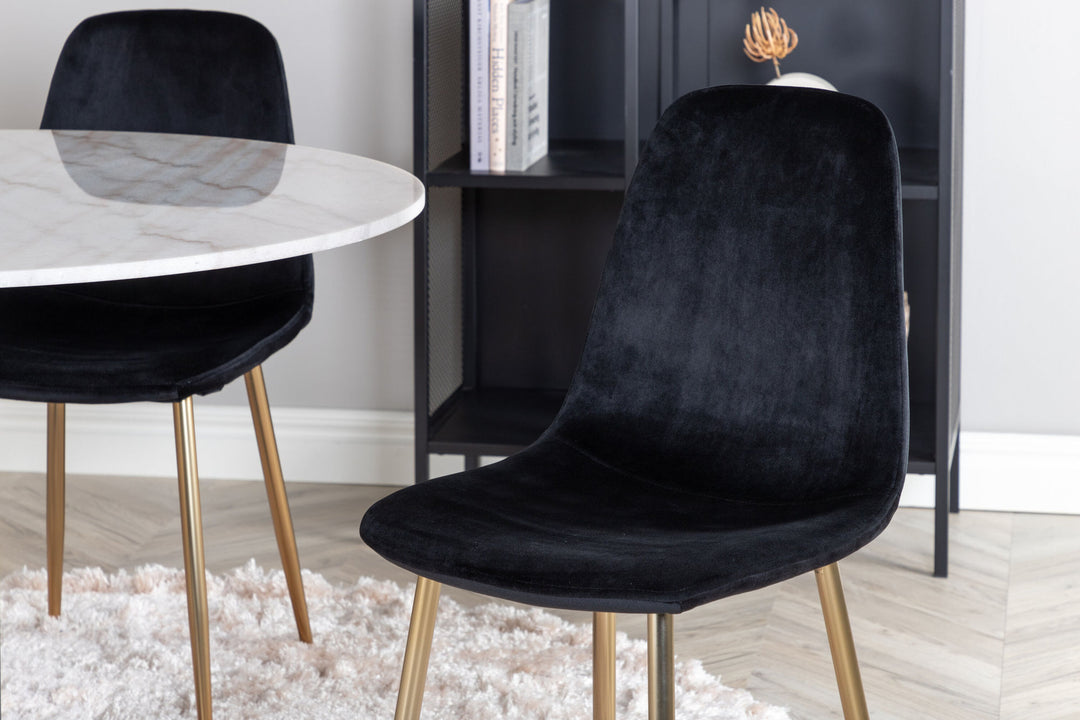 Venture Home Estelle Dining Table round 106cm White marble / Black Legs - Polar Chair - Black Velvet / Matt brass leg 4
