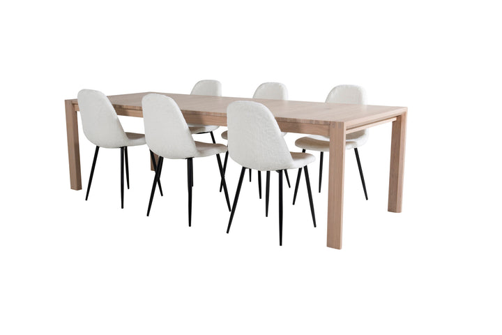 Venture Home Slider Extention Table - White Wash - 170+40+40cm +Polar Fluff Dining Chair - B