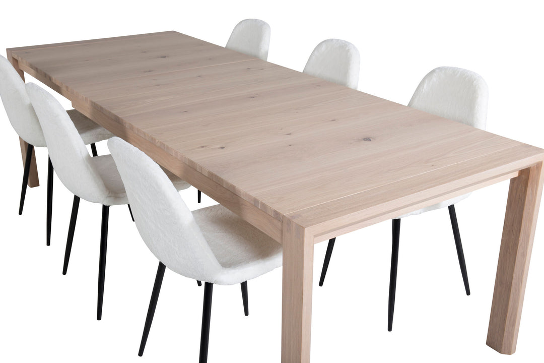 Venture Home Slider Extention Table - White Wash - 170+40+40cm +Polar Fluff Dining Chair - B