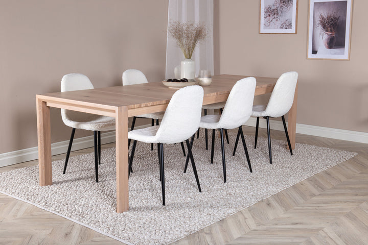 Venture Home Slider Extention Table - White Wash - 170+40+40cm +Polar Fluff Dining Chair - B