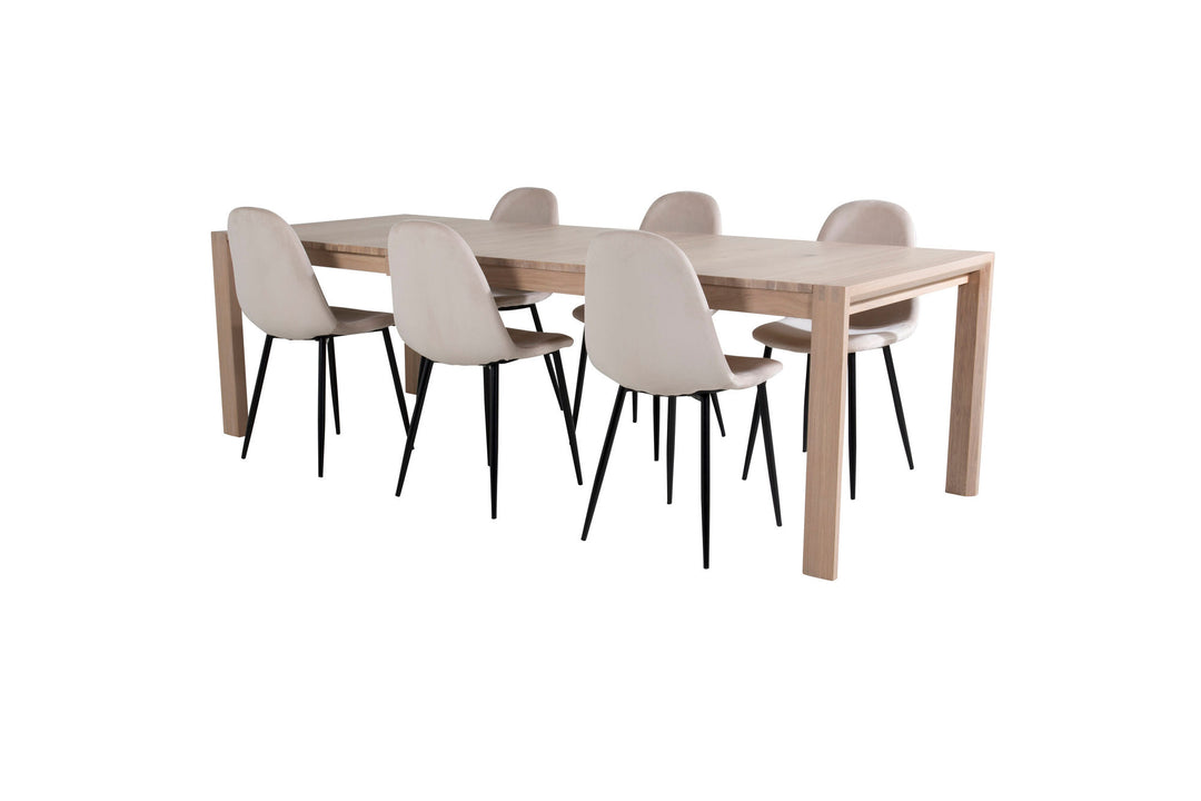 Venture Home Slider Extention Table - White Wash - 170+40+40cm +Polar Dining Chair- Black le