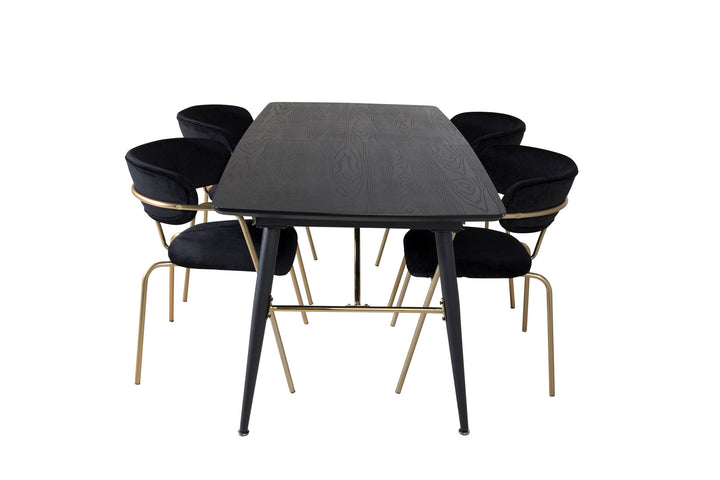 Venture Home Gold Extention table - 180/220*85*H76 Black Veneer - Black legs - Brass details+Arrow armchair - Brass Legs - Black Velvet_4