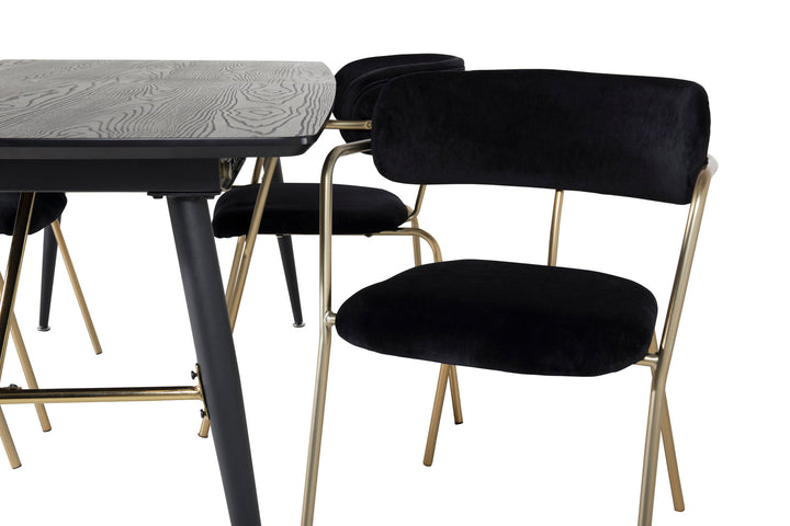 Venture Home Gold Extention table - 180/220*85*H76 Black Veneer - Black legs - Brass details+Arrow armchair - Brass Legs - Black Velvet_4