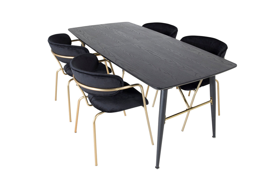 Venture Home Gold Extention table - 180/220*85*H76 Black Veneer - Black legs - Brass details+Arrow armchair - Brass Legs - Black Velvet_4