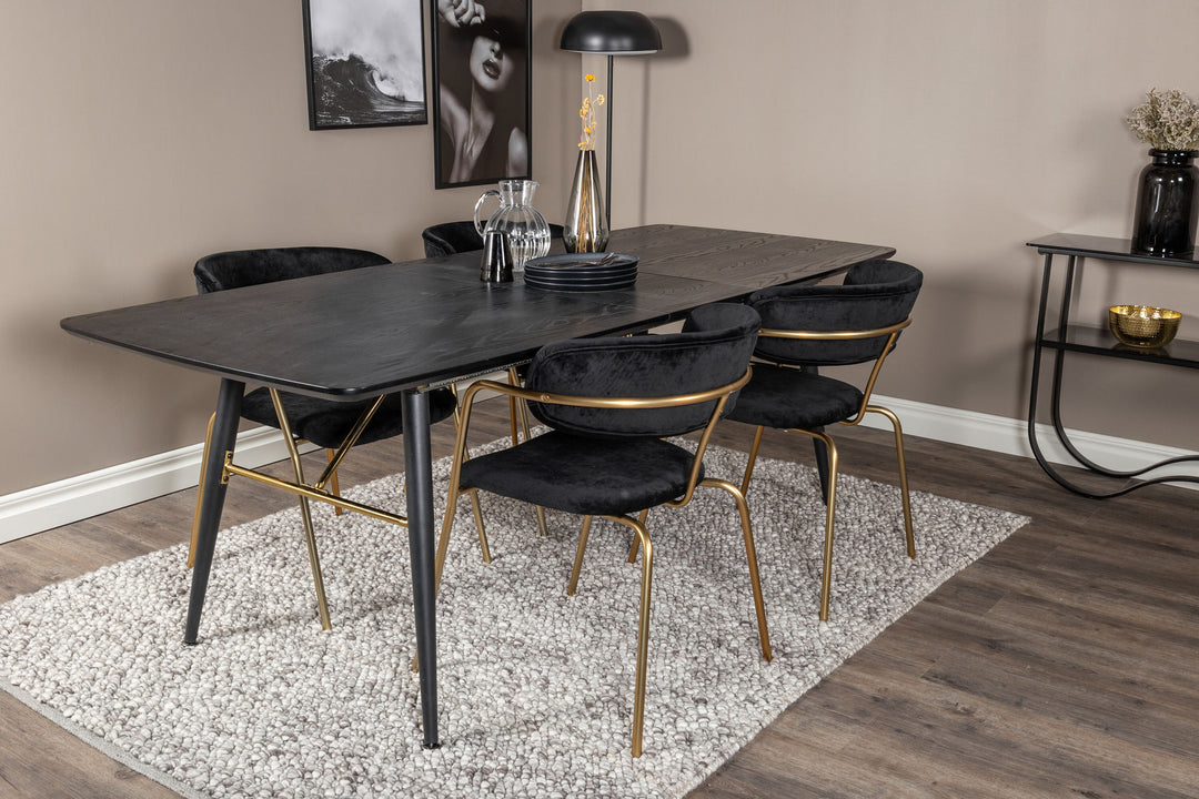 Venture Home Gold Extention table - 180/220*85*H76 Black Veneer - Black legs - Brass details+Arrow armchair - Brass Legs - Black Velvet_4