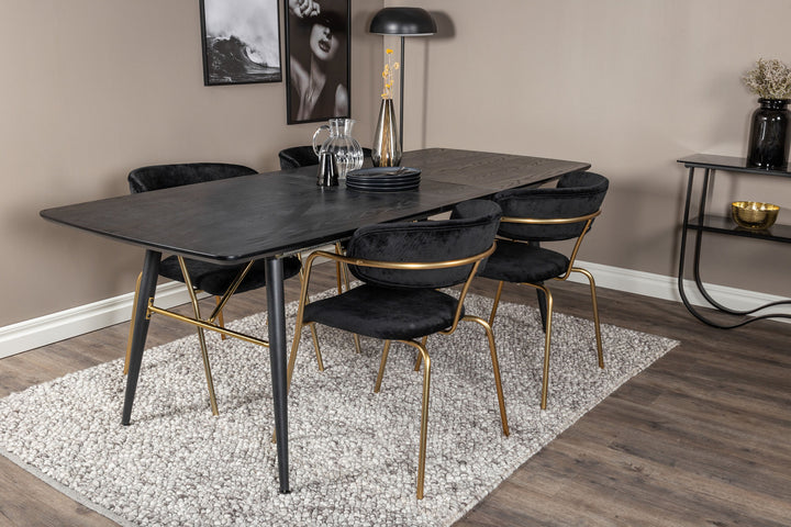Venture Home Gold Extention table - 180/220*85*H76 Black Veneer - Black legs - Brass details+Arrow armchair - Brass Legs - Black Velvet_4