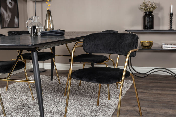 Venture Home Gold Extention table - 180/220*85*H76 Black Veneer - Black legs - Brass details+Arrow armchair - Brass Legs - Black Velvet_4