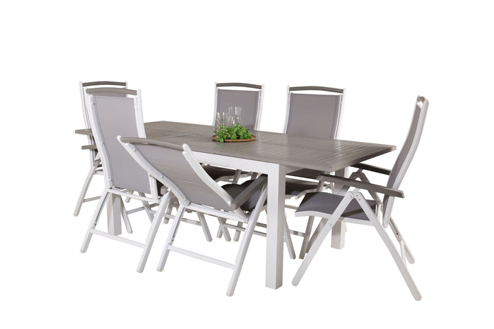 Venture Home Albany Dining Table 152/210*90 - White Alu / Grey Aintwood+Albany Chair 5:pos - White Alu / Grey Textilene / Aintwood_6