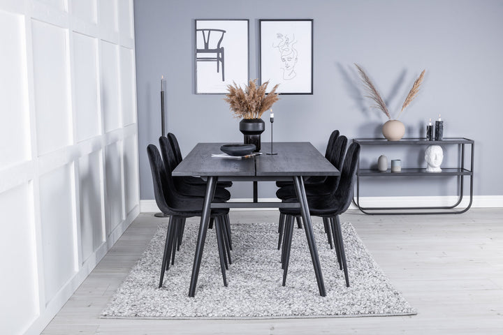 Venture Home Sleek Extentiontable Black Brushed - 195*95+Polar Diamond Dining Chair - Black Legs - Black Velvet_6