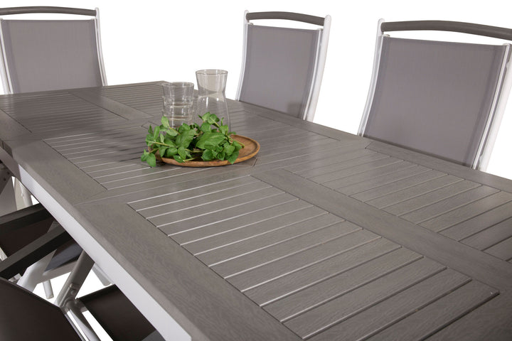 Venture Home Albany Dining Table 152/210*90 - White Alu / Grey Aintwood+Albany Chair 5:pos - White Alu / Grey Textilene / Aintwood_6