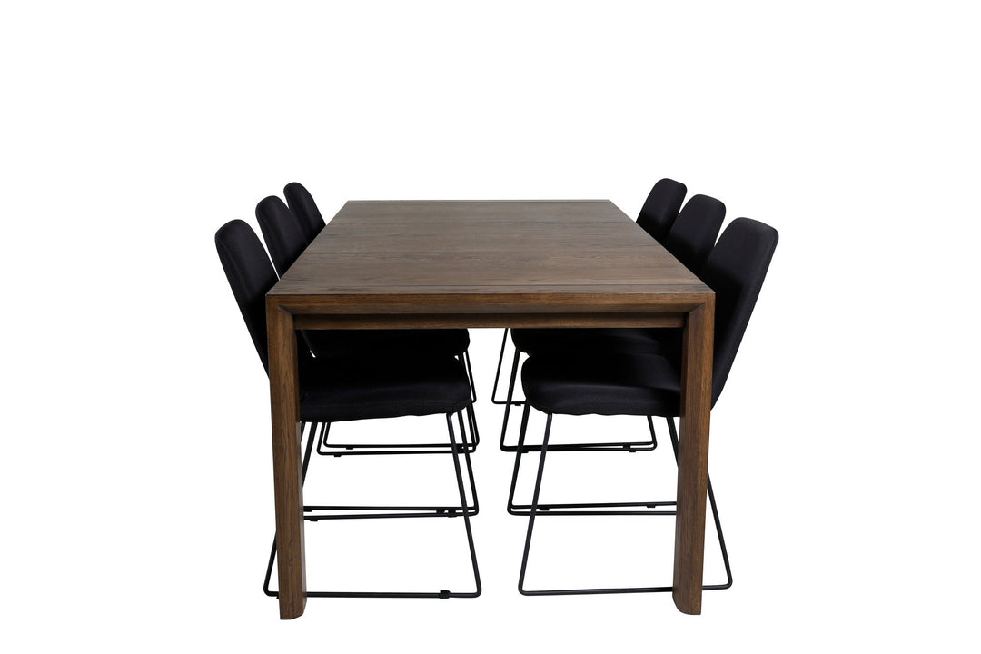 Venture Home Slider Extention Table - Smoked Oak - 170+40+40cm +Muce Dining Chair - Black Legs - Black Fabric_6