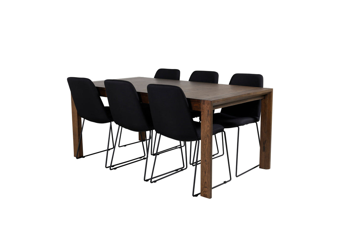 Venture Home Slider Extention Table - Smoked Oak - 170+40+40cm +Muce Dining Chair - Black Legs - Black Fabric_6
