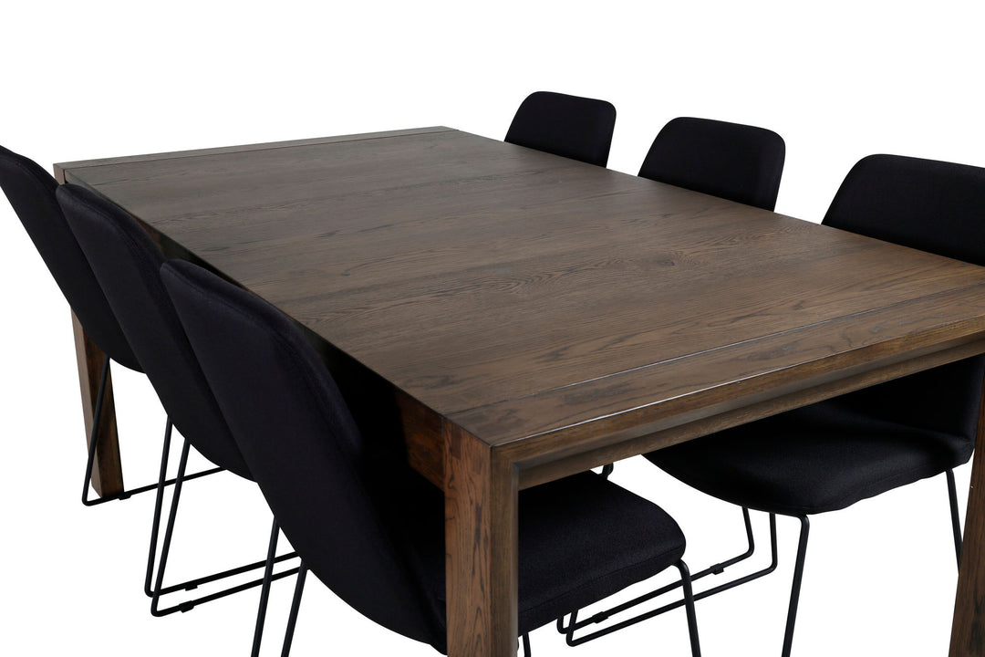 Venture Home Slider Extention Table - Smoked Oak - 170+40+40cm +Muce Dining Chair - Black Legs - Black Fabric_6