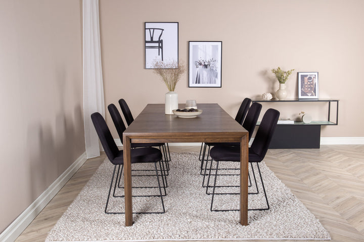 Venture Home Slider Extention Table - Smoked Oak - 170+40+40cm +Muce Dining Chair - Black Legs - Black Fabric_6