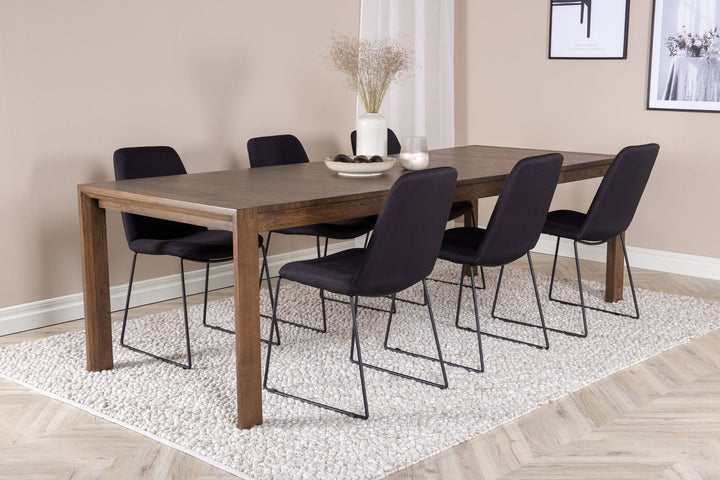 Venture Home Slider Extention Table - Smoked Oak - 170+40+40cm +Muce Dining Chair - Black Legs - Black Fabric_6