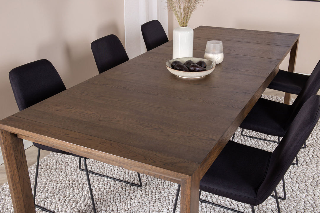 Venture Home Slider Extention Table - Smoked Oak - 170+40+40cm +Muce Dining Chair - Black Legs - Black Fabric_6