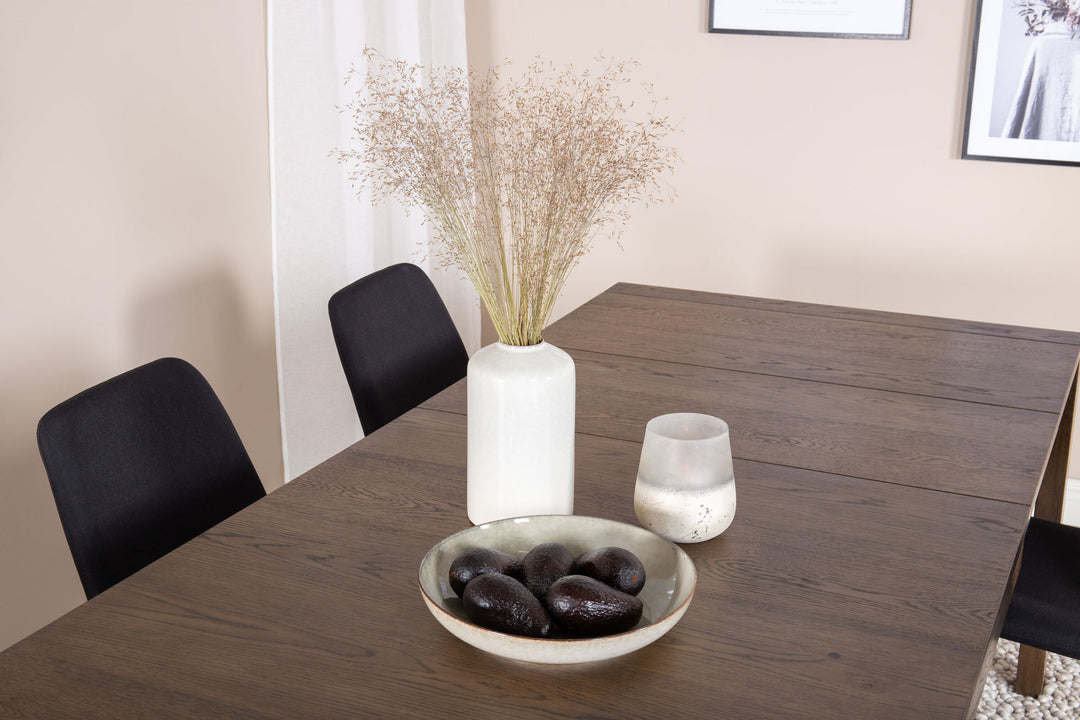 Venture Home Slider Extention Table - Smoked Oak - 170+40+40cm +Muce Dining Chair - Black Legs - Black Fabric_6