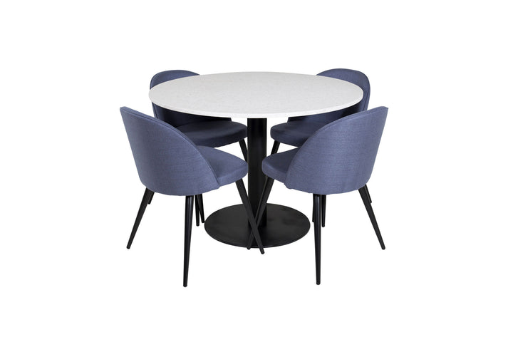 Venture Home Razzia Dining Table ø106cm - White / Black+Velvet Dining Chiar - Black legs - B