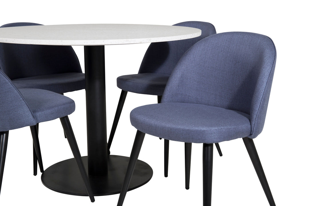 Venture Home Razzia Dining Table ø106cm - White / Black+Velvet Dining Chiar - Black legs - B