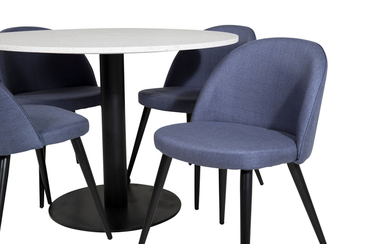 Venture Home Razzia Dining Table ø106cm - White / Black+Velvet Dining Chiar - Black legs - B