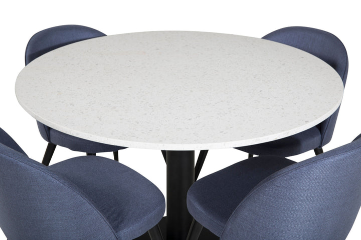 Venture Home Razzia Dining Table ø106cm - White / Black+Velvet Dining Chiar - Black legs - B