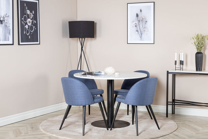 Venture Home Razzia Dining Table ø106cm - White / Black+Velvet Dining Chiar - Black legs - B
