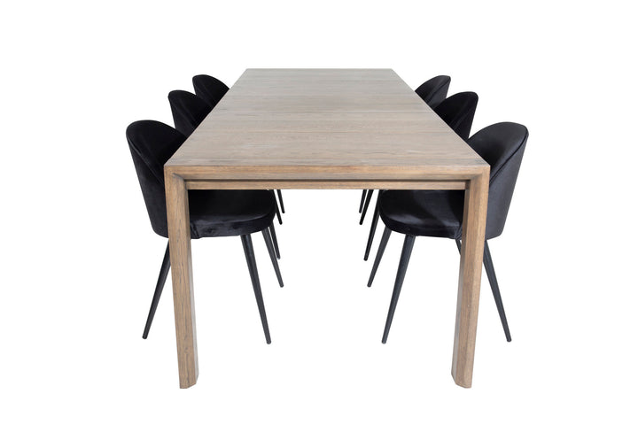 Venture Home Slider Extention Table - Smoked Oak - 170+40+40cm +Velvet Dining Chair - Black