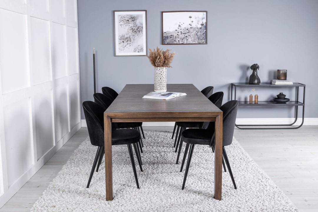Venture Home Slider Extention Table - Smoked Oak - 170+40+40cm +Velvet Dining Chair - Black