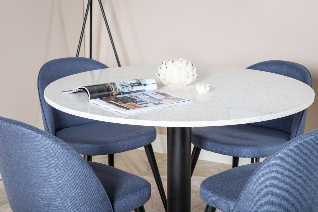 Venture Home Razzia Dining Table ø106cm - White / Black+Velvet Dining Chiar - Black legs - B