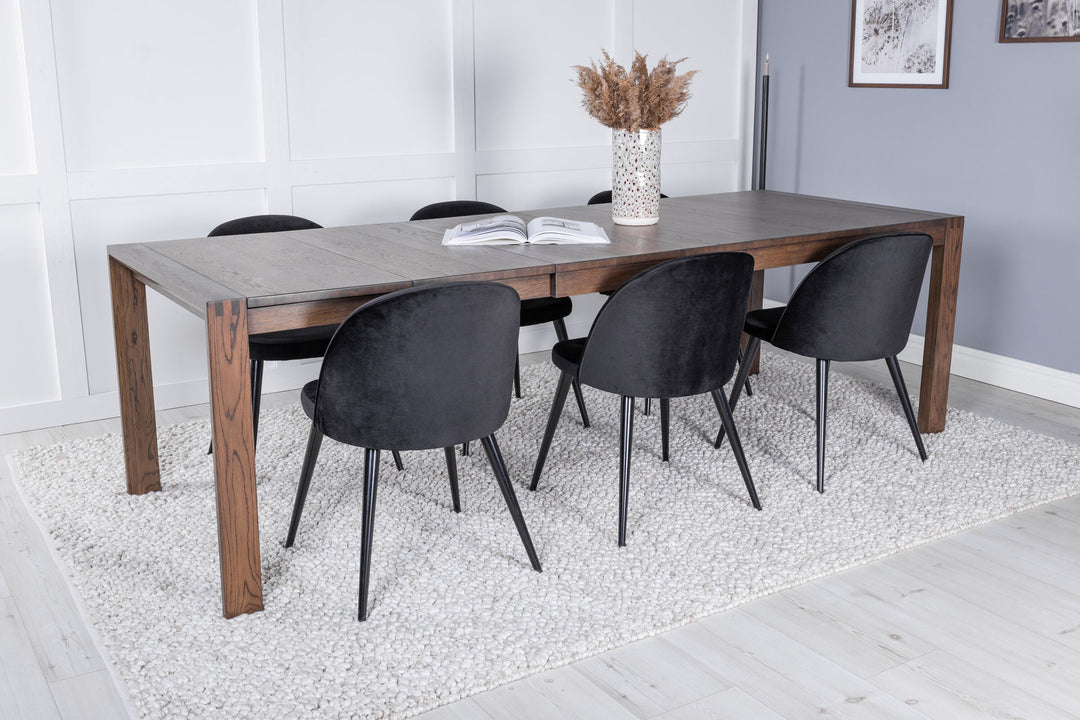 Venture Home Slider Extention Table - Smoked Oak - 170+40+40cm +Velvet Dining Chair - Black