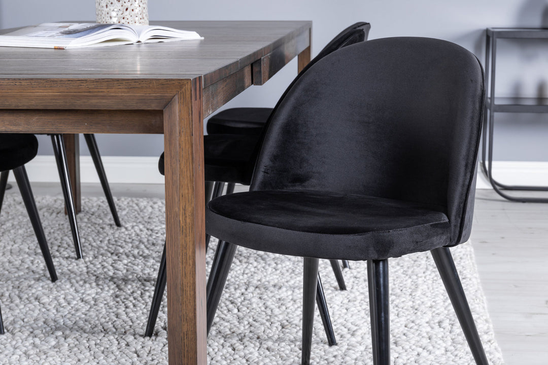 Venture Home Slider Extention Table - Smoked Oak - 170+40+40cm +Velvet Dining Chair - Black