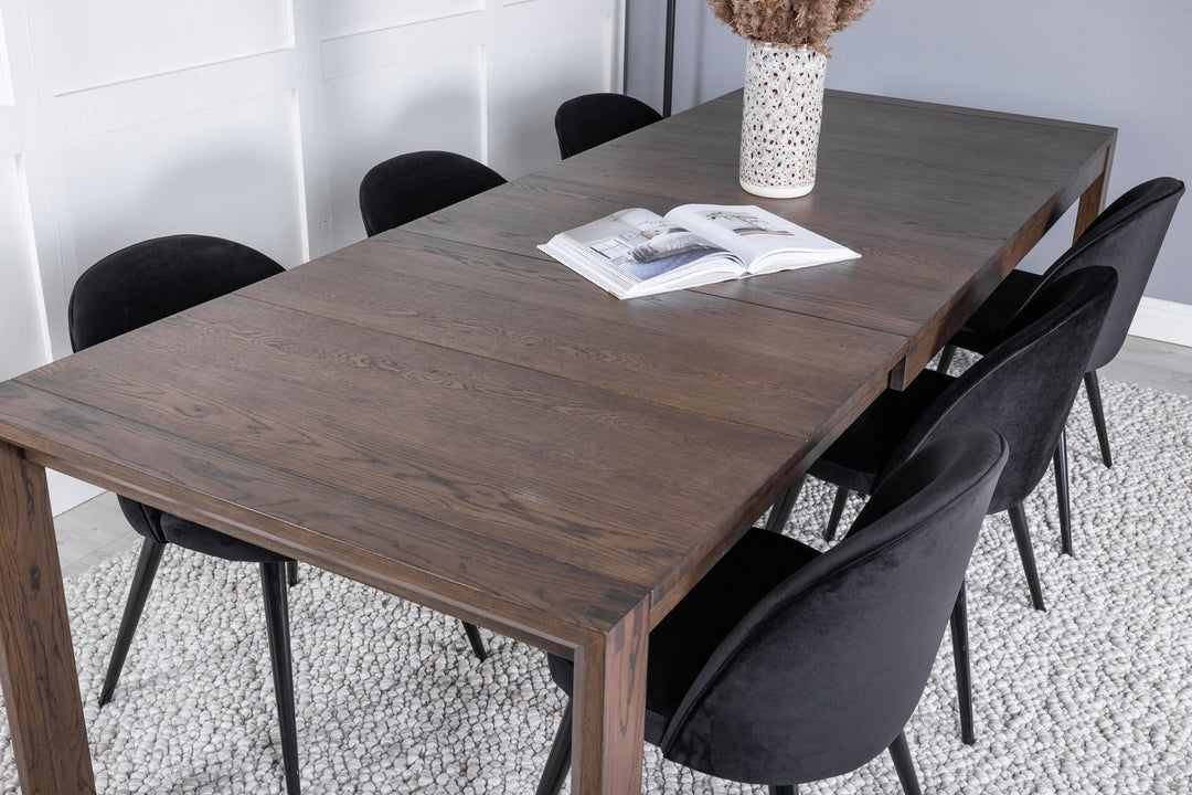 Venture Home Slider Extention Table - Smoked Oak - 170+40+40cm +Velvet Dining Chair - Black