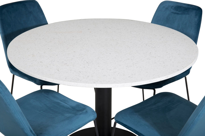 Venture Home Razzia Dining Table ø106cm - White / Black+Muce Dining Chair - Black Legs - Bl
