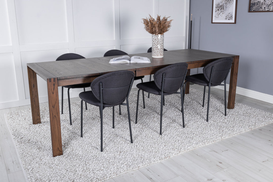 Venture Home Slider Extention Table - Smoked Oak - 170+40+40cm +Vault Dining Chair - Black L