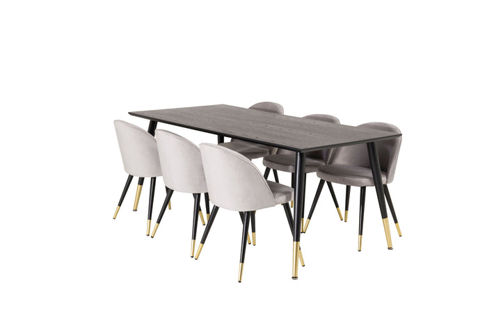 Venture Home Dipp Dining Table - 180*90cm - Black Veneer / black legs w brass dipp +Velvet Ma