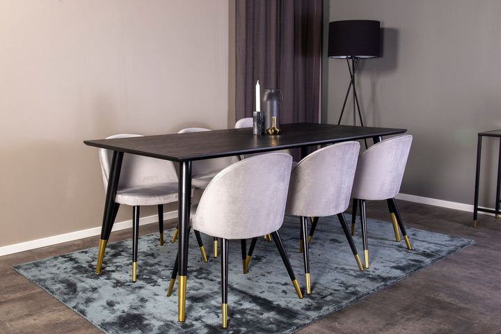 Venture Home Dipp Dining Table - 180*90cm - Black Veneer / black legs w brass dipp +Velvet Ma