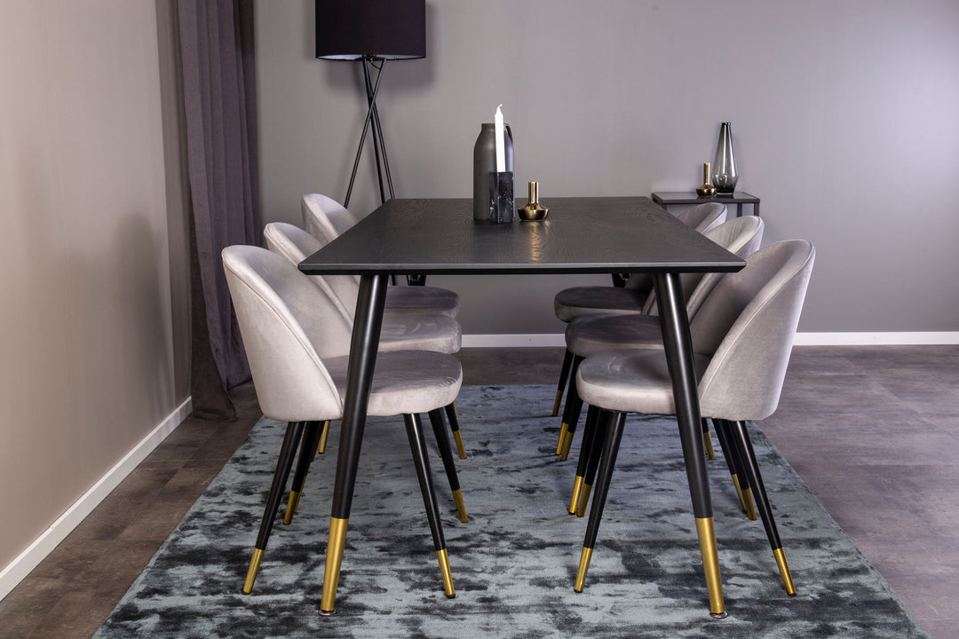 Venture Home Dipp Dining Table - 180*90cm - Black Veneer / black legs w brass dipp +Velvet Ma