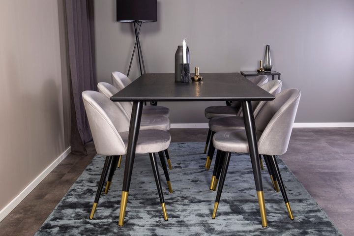 Venture Home Dipp Dining Table - 180*90cm - Black Veneer / black legs w brass dipp +Velvet Ma