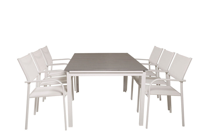 Venture Home Levels Table 160/240 - White/Grey - Santorini Arm Chair (Stackable) - White Alu / White Textilene 6