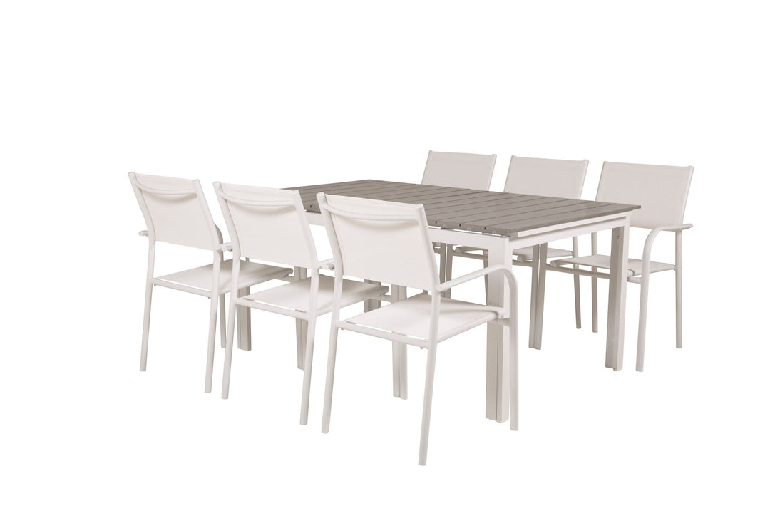 Venture Home Levels Table 160/240 - White/Grey - Santorini Arm Chair (Stackable) - White Alu / White Textilene 6
