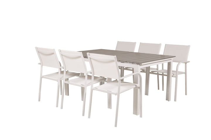 Venture Home Levels Table 160/240 - White/Grey - Santorini Arm Chair (Stackable) - White Alu / White Textilene 6