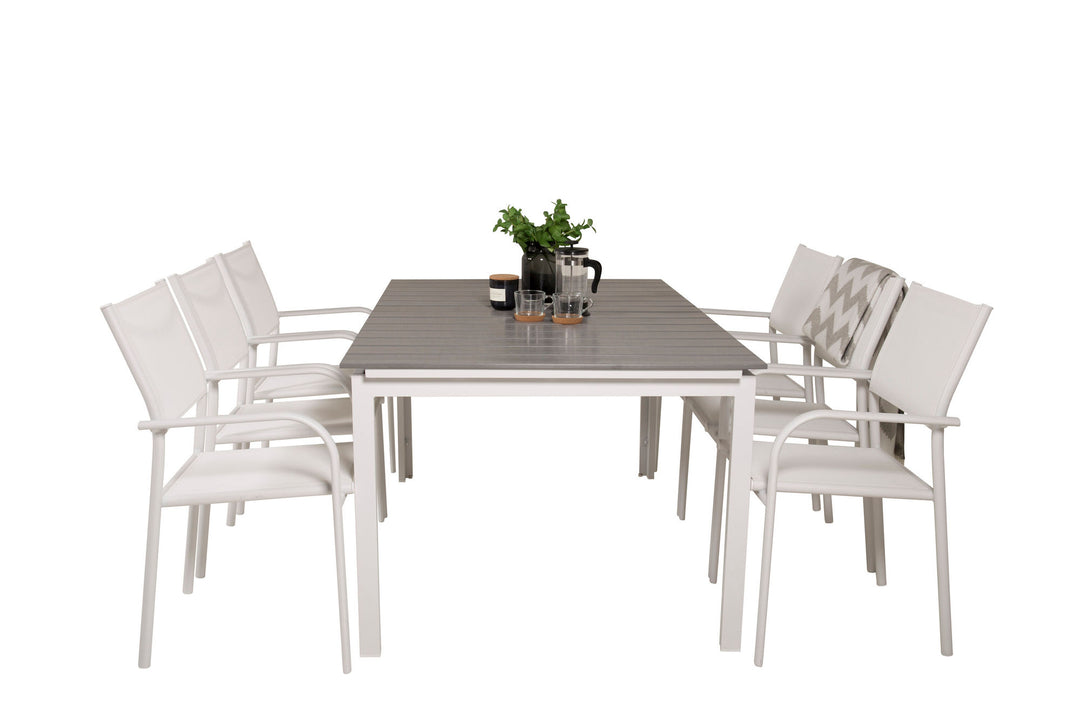 Venture Home Levels Table 160/240 - White/Grey - Santorini Arm Chair (Stackable) - White Alu / White Textilene 6