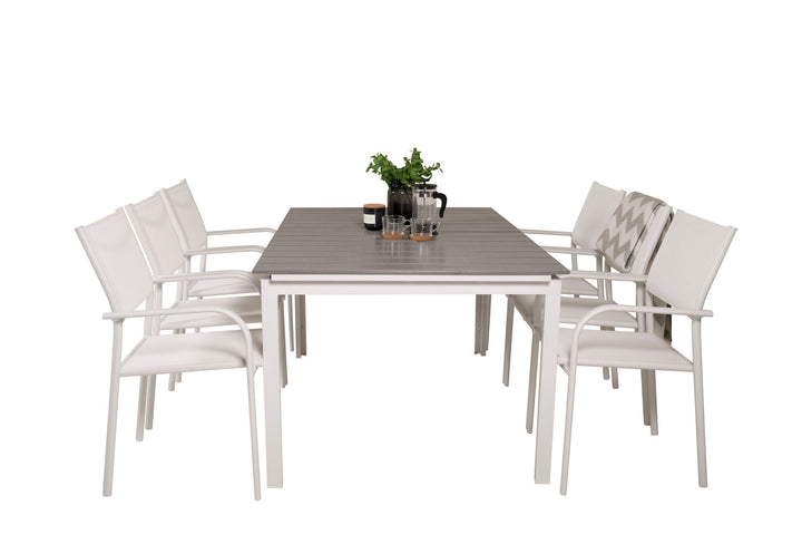 Venture Home Levels Table 160/240 - White/Grey - Santorini Arm Chair (Stackable) - White Alu / White Textilene 6