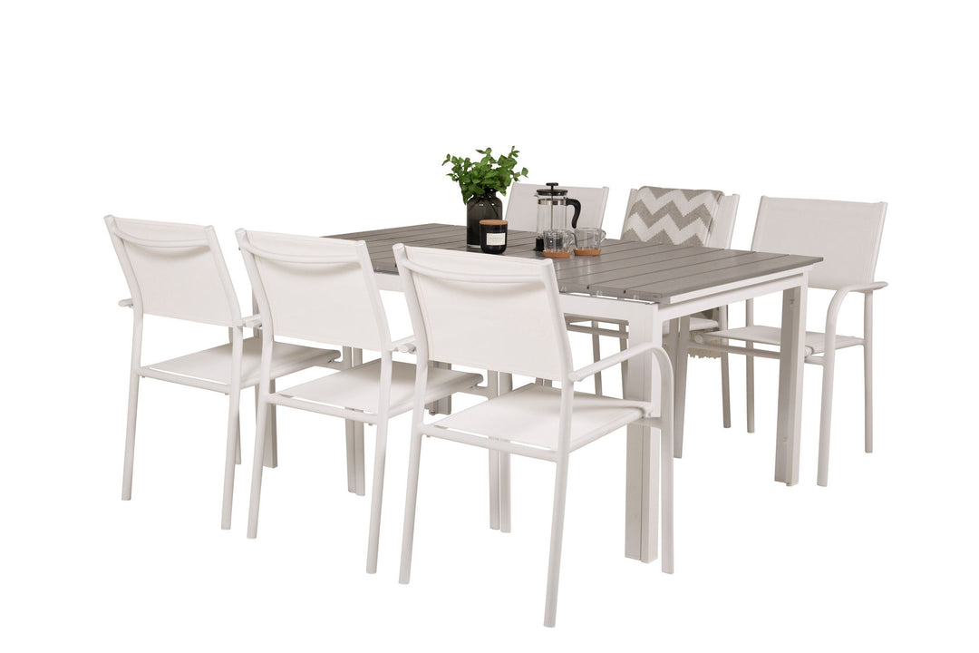 Venture Home Levels Table 160/240 - White/Grey - Santorini Arm Chair (Stackable) - White Alu / White Textilene 6