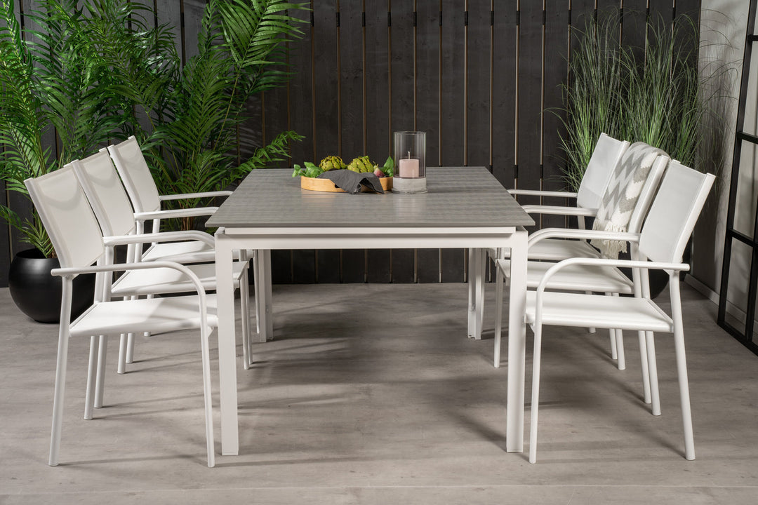 Venture Home Levels Table 160/240 - White/Grey - Santorini Arm Chair (Stackable) - White Alu / White Textilene 6